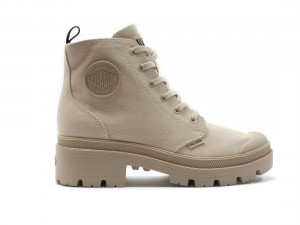 Beige Brown Women Palladium Pallabase Twill Boots | US-AQ1482697