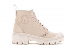 Beige Women Palladium Pallabase Leather Boots | US-XB1783645