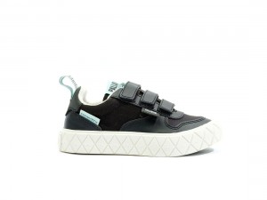 Black / White Kids' Palladium Ace Lo Strap Sneakers | US-CU0728514