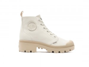 Cream Women Palladium Pallabase Leather Boots | US-VC6497520