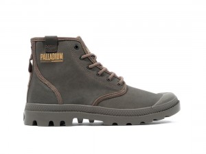 Dark Brown Men Palladium Pampa Hi Coated Boots | US-QR4830796