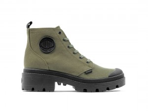 Olive Women Palladium Pallabase Twill Boots | US-UA0537849