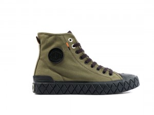 Olive / Black Men Palladium Palla Ace Canvas Mid Sneakers | US-IH6512340