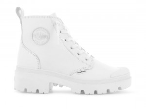 White Women Palladium Pallabase Leather Boots | US-BR7962541