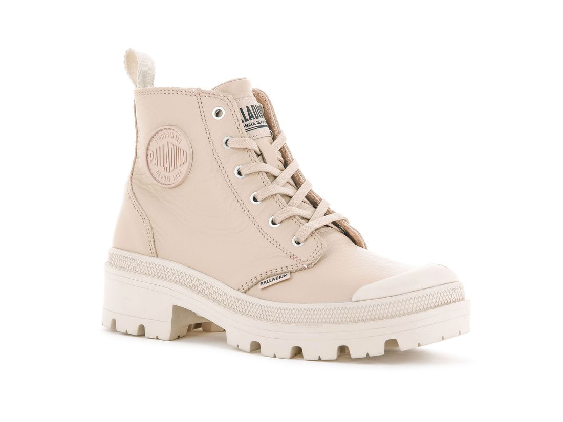 Beige Women Palladium Pallabase Leather Boots | US-XB1783645