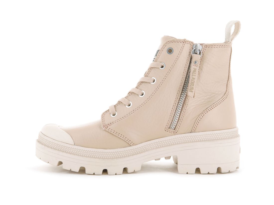 Beige Women Palladium Pallabase Leather Boots | US-XB1783645