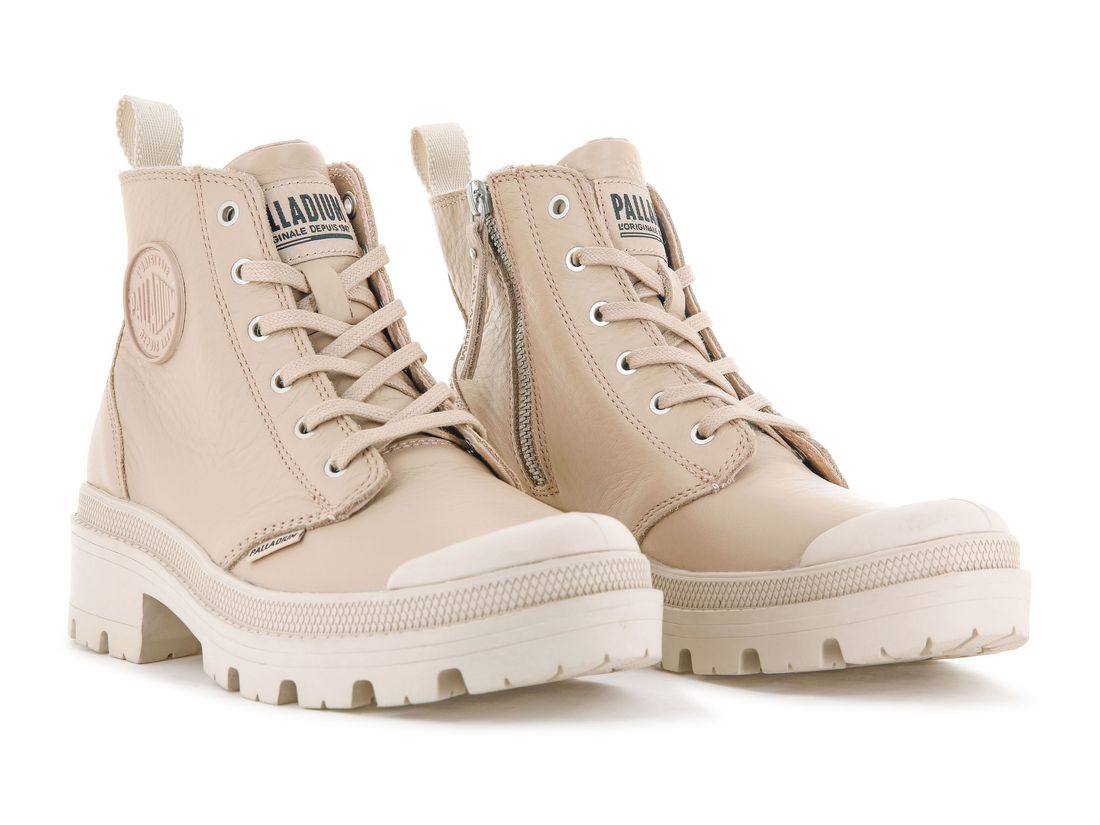 Beige Women Palladium Pallabase Leather Boots | US-XB1783645