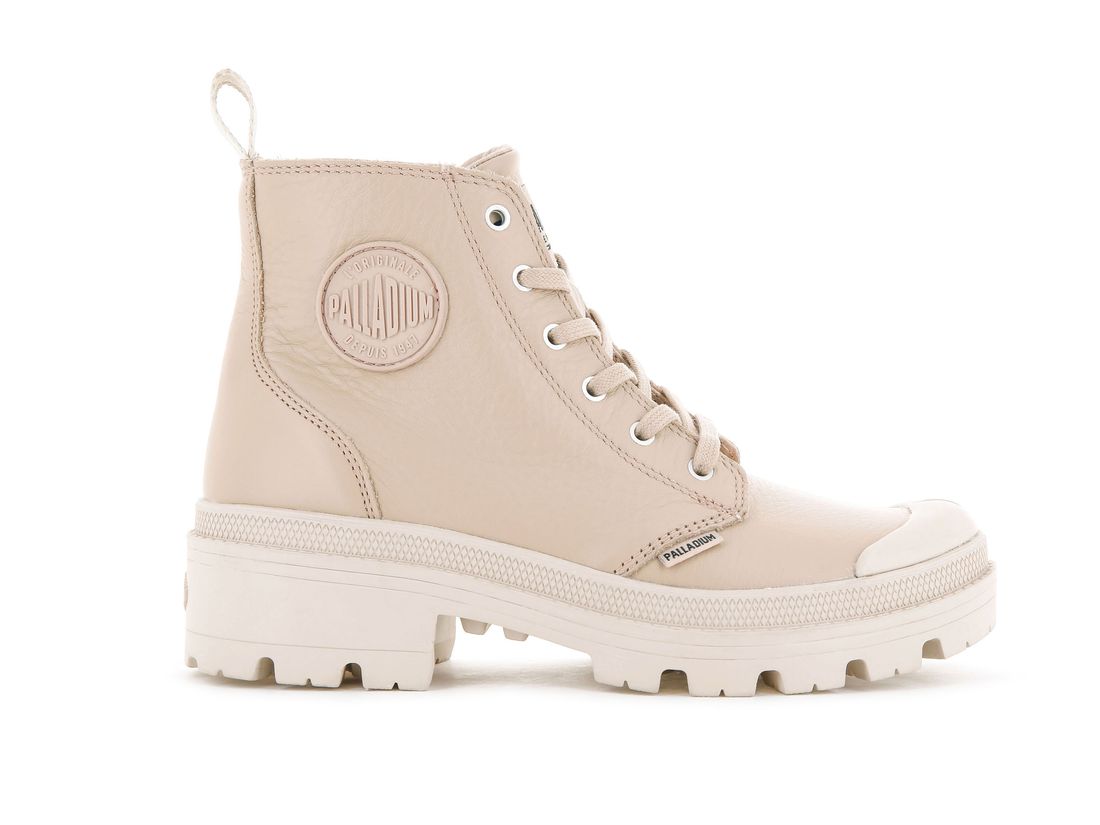 Beige Women Palladium Pallabase Leather Boots | US-XB1783645