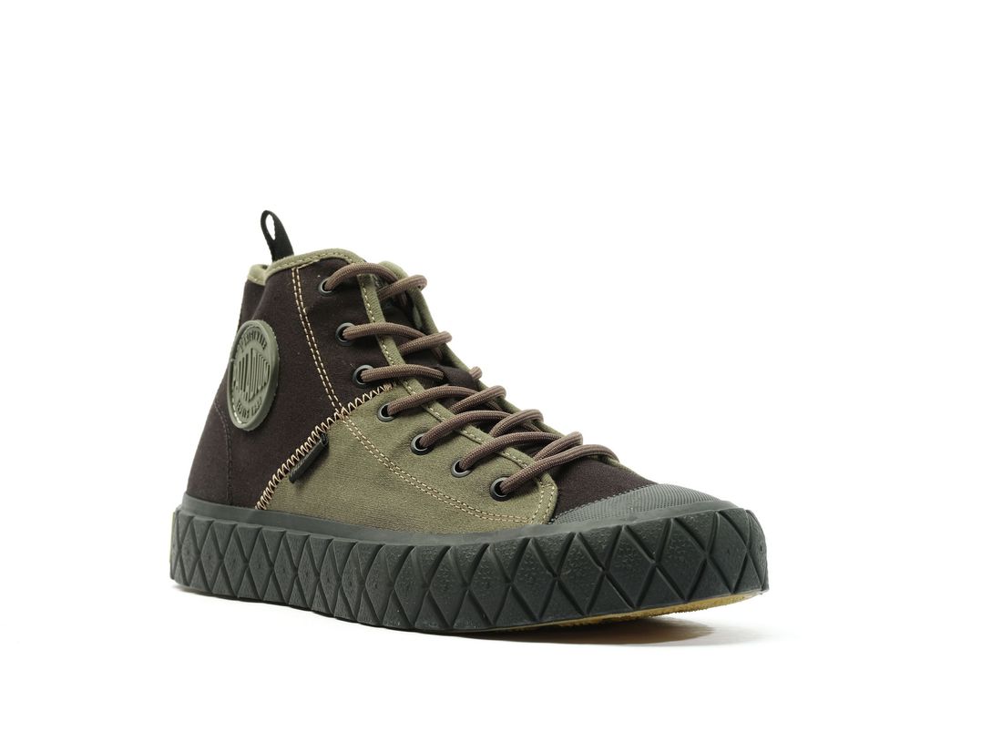 Black / Olive Kids' Palladium Palla Ace Mid Supply Sneakers | US-KH9065374