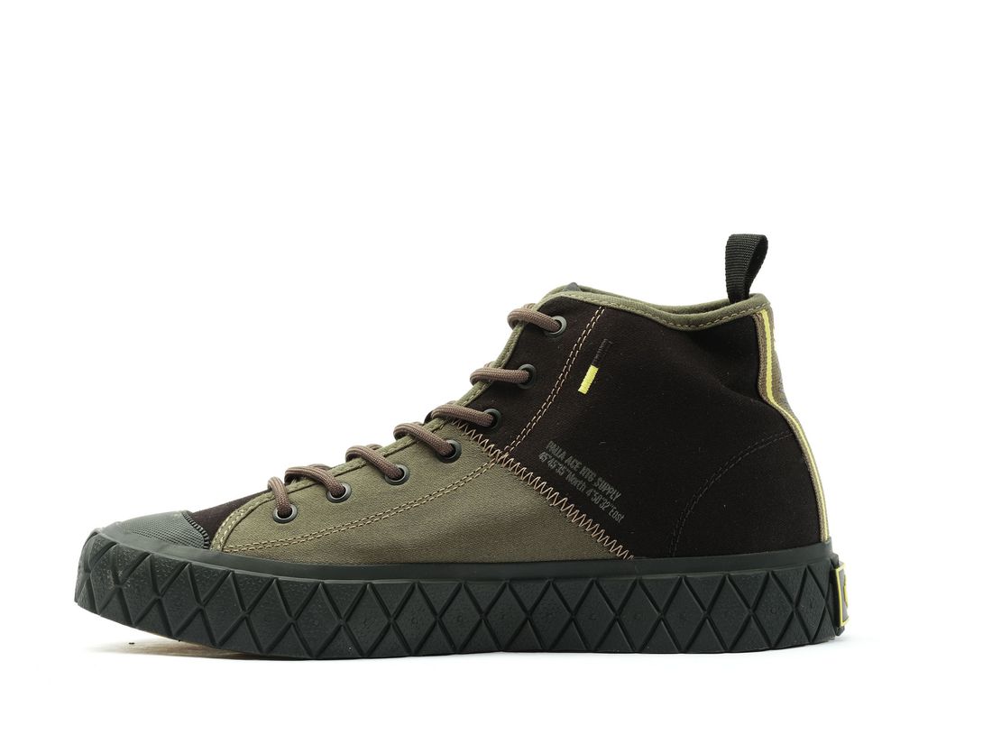 Black / Olive Kids' Palladium Palla Ace Mid Supply Sneakers | US-KH9065374