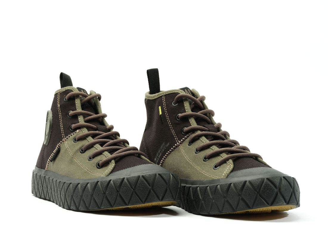 Black / Olive Kids' Palladium Palla Ace Mid Supply Sneakers | US-KH9065374