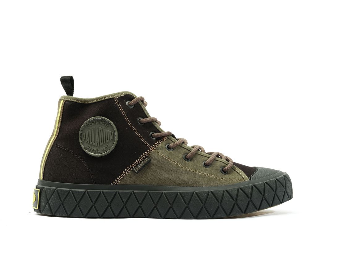 Black / Olive Kids\' Palladium Palla Ace Mid Supply Sneakers | US-KH9065374