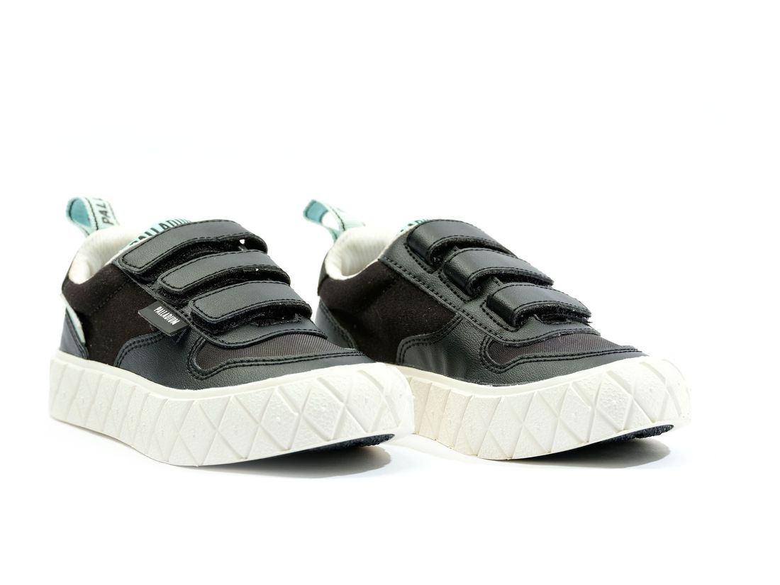 Black / White Kids' Palladium Ace Lo Strap Sneakers | US-CU0728514