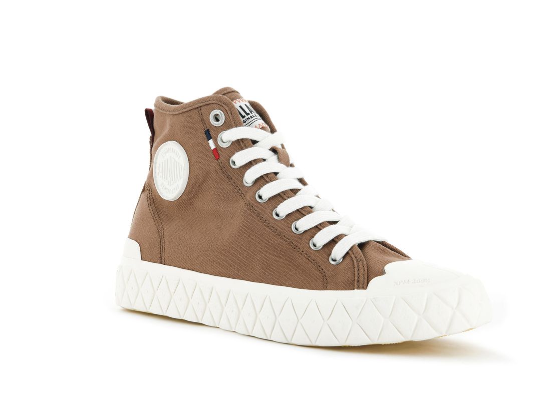 Brown Kids' Palladium Palla Ace Canvas Mid Sneakers | US-NA2548017