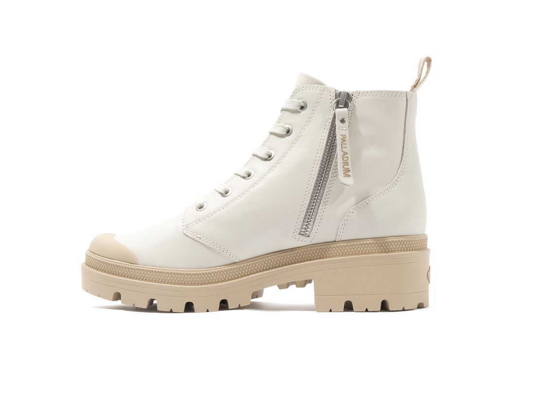 Cream Women Palladium Pallabase Leather Boots | US-VC6497520