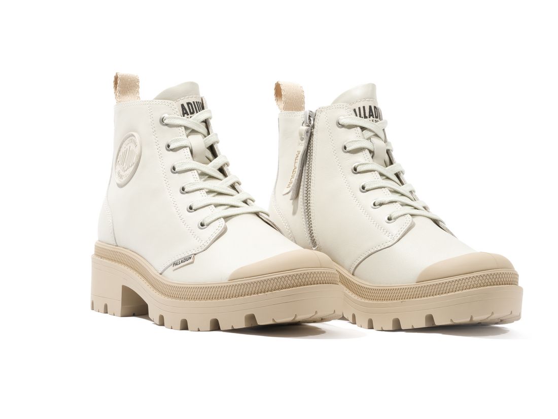 Cream Women Palladium Pallabase Leather Boots | US-VC6497520