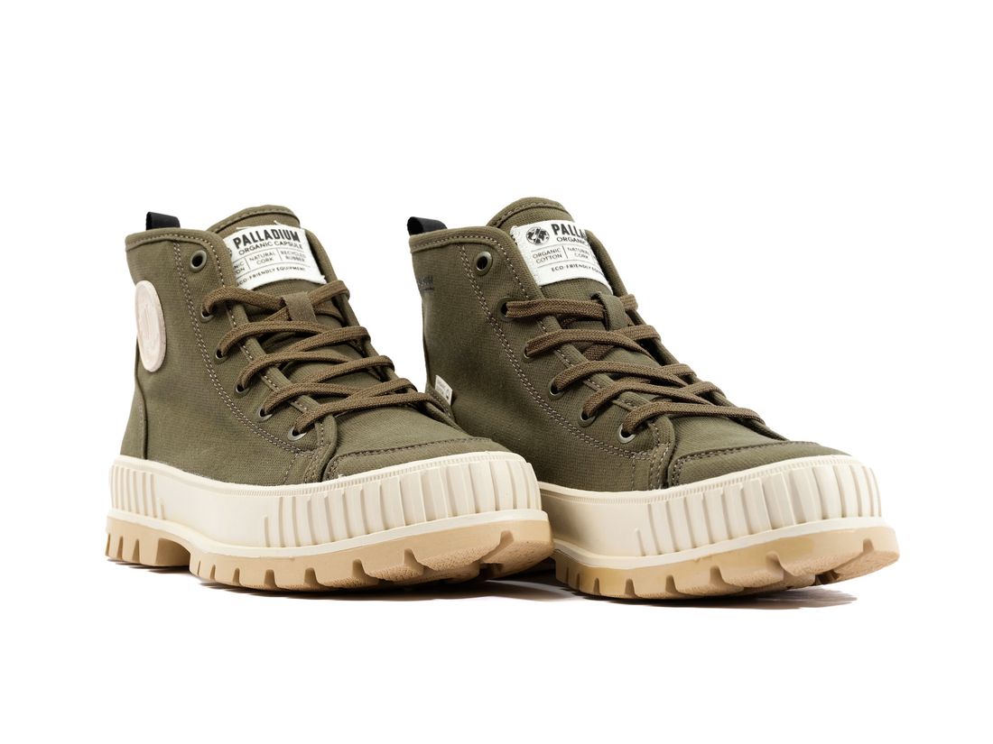 Dark Olive Men Palladium Pallashock Organic 2 Sneakers | US-XR7349618