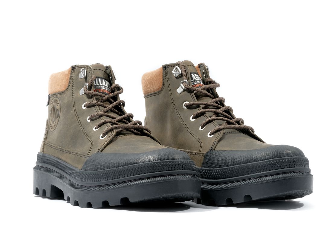 Dark Olive Men Palladium Pallatrooper Cuff Wp+ Boots | US-RE4587936