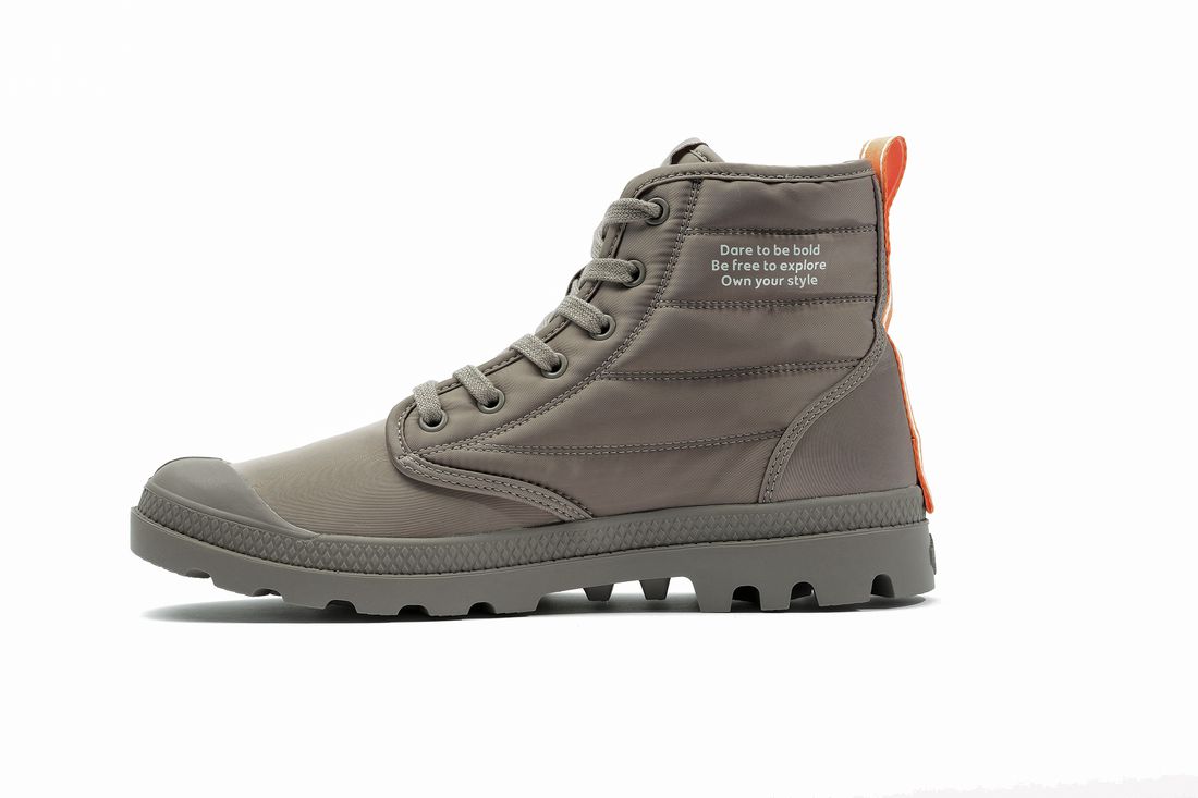 Grey Brown Men Palladium Pampa Hi Dare Rhona Boots | US-OS7026314