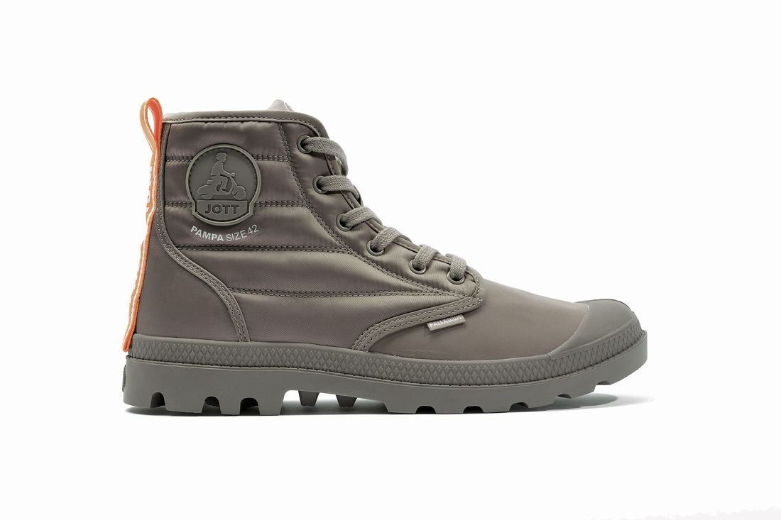 Grey Brown Men Palladium Pampa Hi Dare Rhona Boots | US-OS7026314