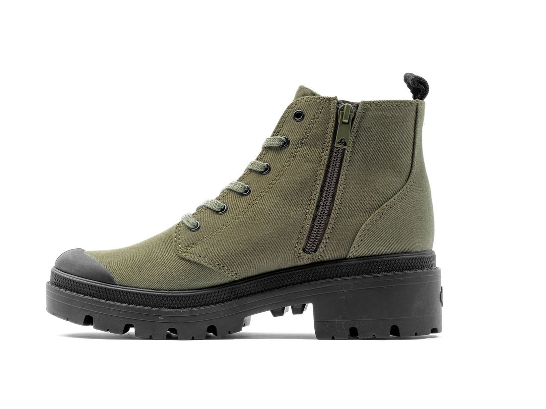 Olive Women Palladium Pallabase Twill Boots | US-UA0537849