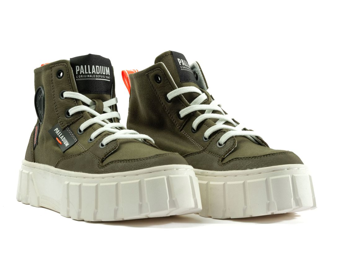 Olive Women Palladium Pallatower Hi Sneakers | US-OI7613294