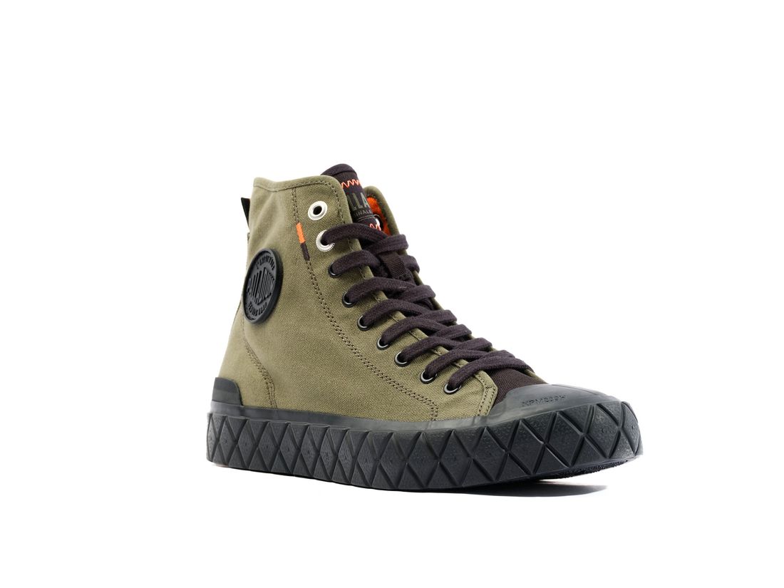 Olive / Black Men Palladium Palla Ace Canvas Mid Sneakers | US-IH6512340