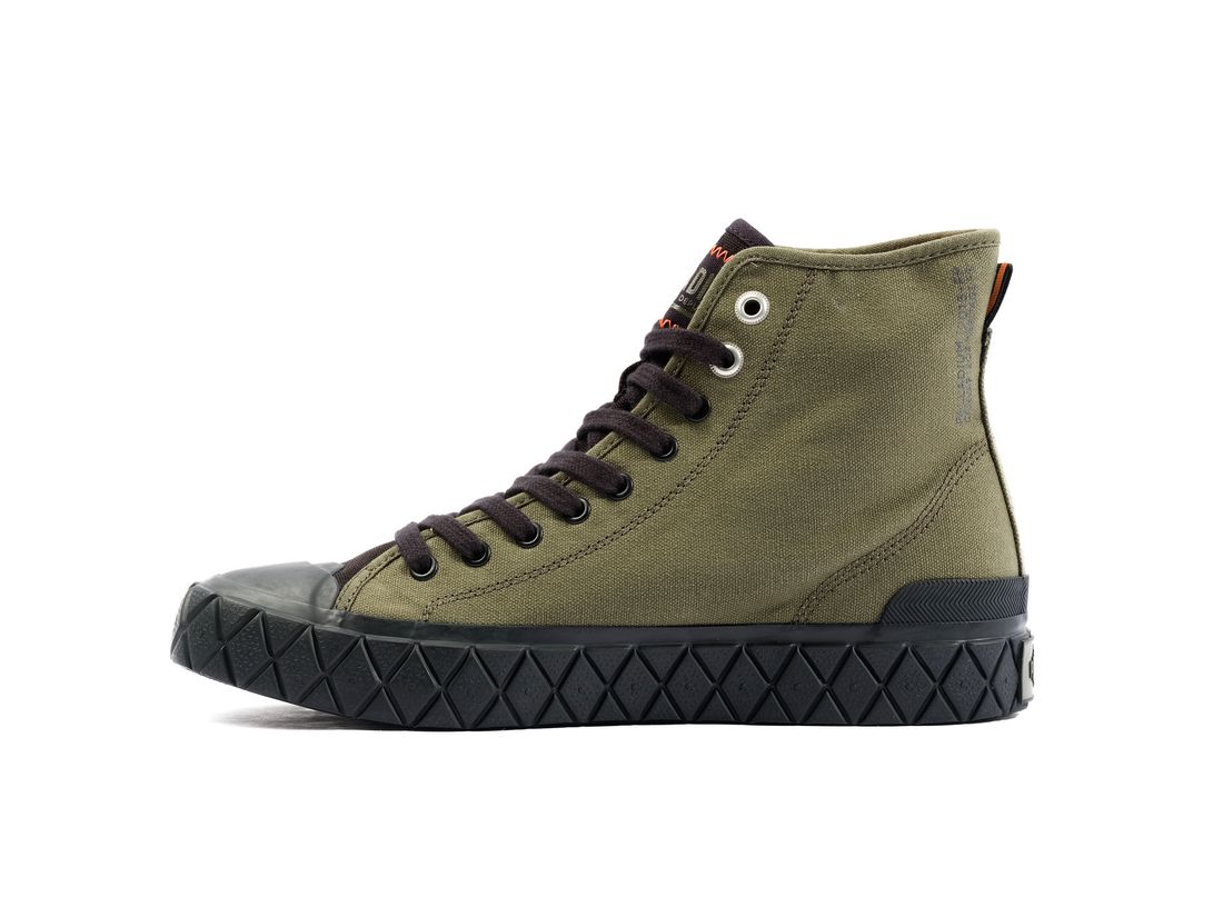 Olive / Black Men Palladium Palla Ace Canvas Mid Sneakers | US-IH6512340