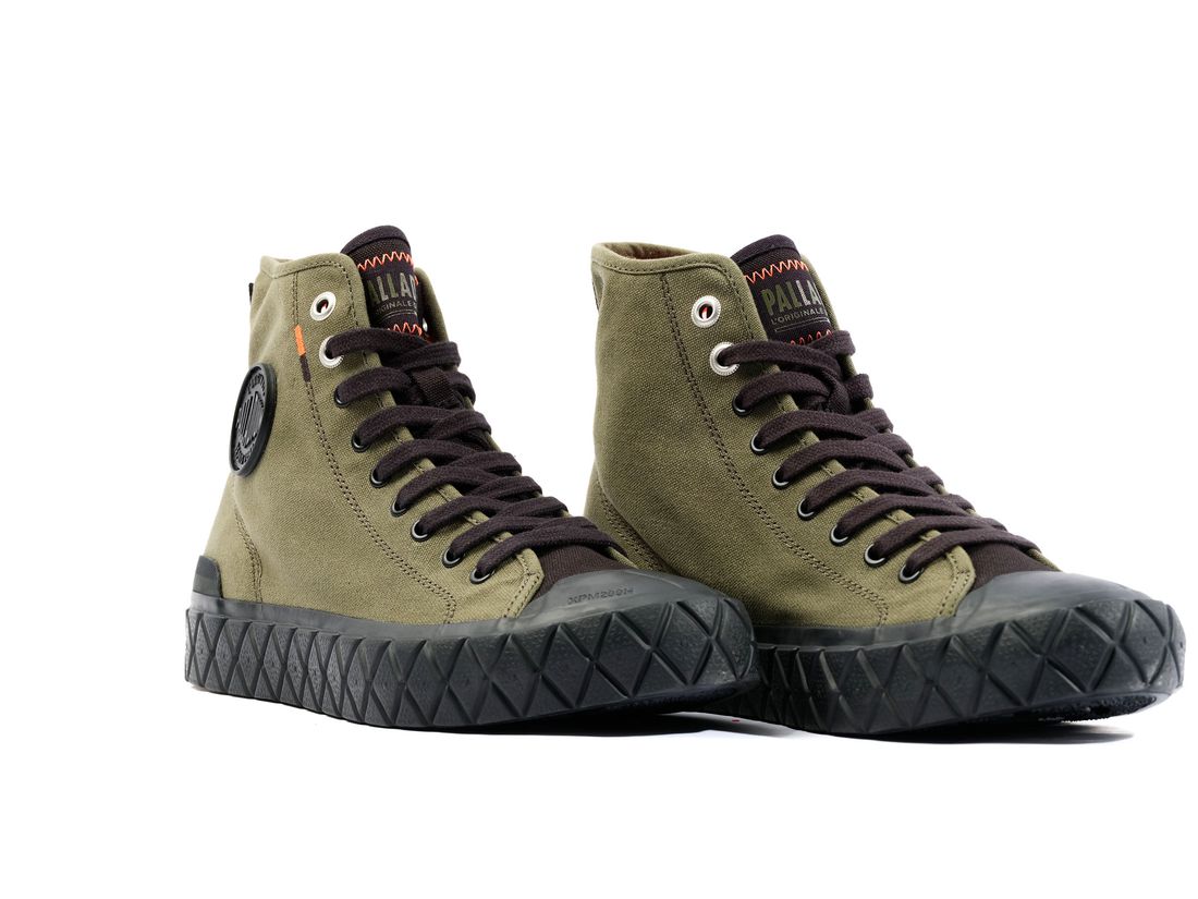 Olive / Black Men Palladium Palla Ace Canvas Mid Sneakers | US-IH6512340