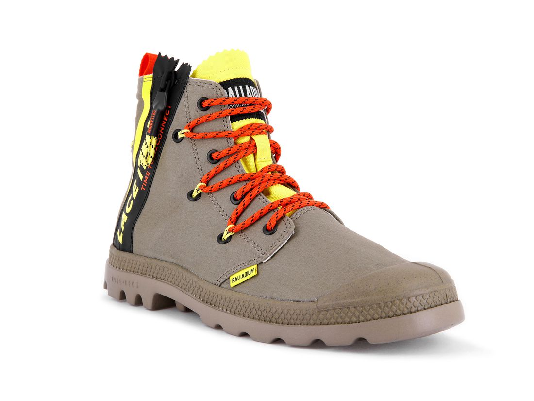 Olive / Yellow Men Palladium Pampa Lite Lace It Boots | US-TS1897065