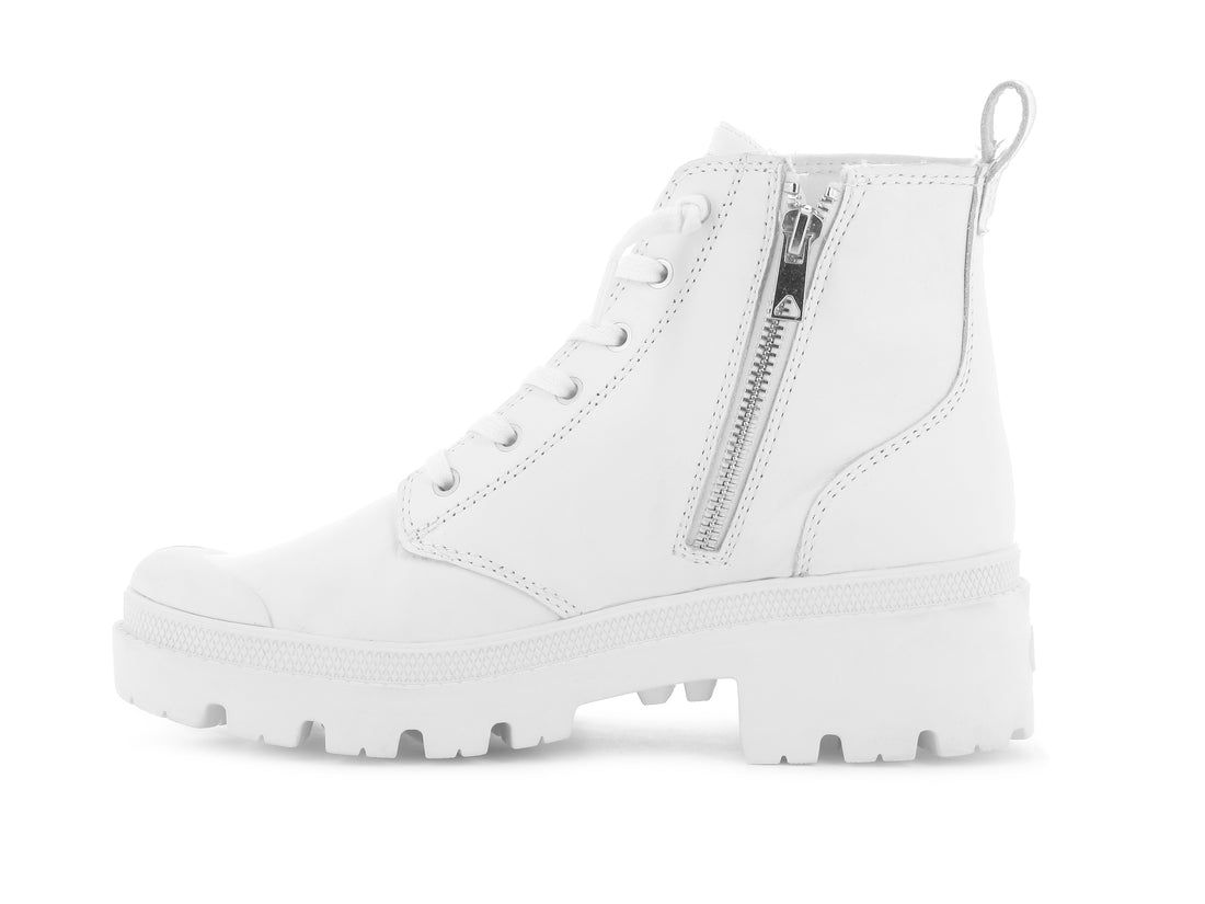 White Women Palladium Pallabase Leather Boots | US-BR7962541