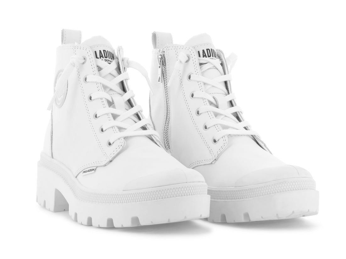 White Women Palladium Pallabase Leather Boots | US-BR7962541