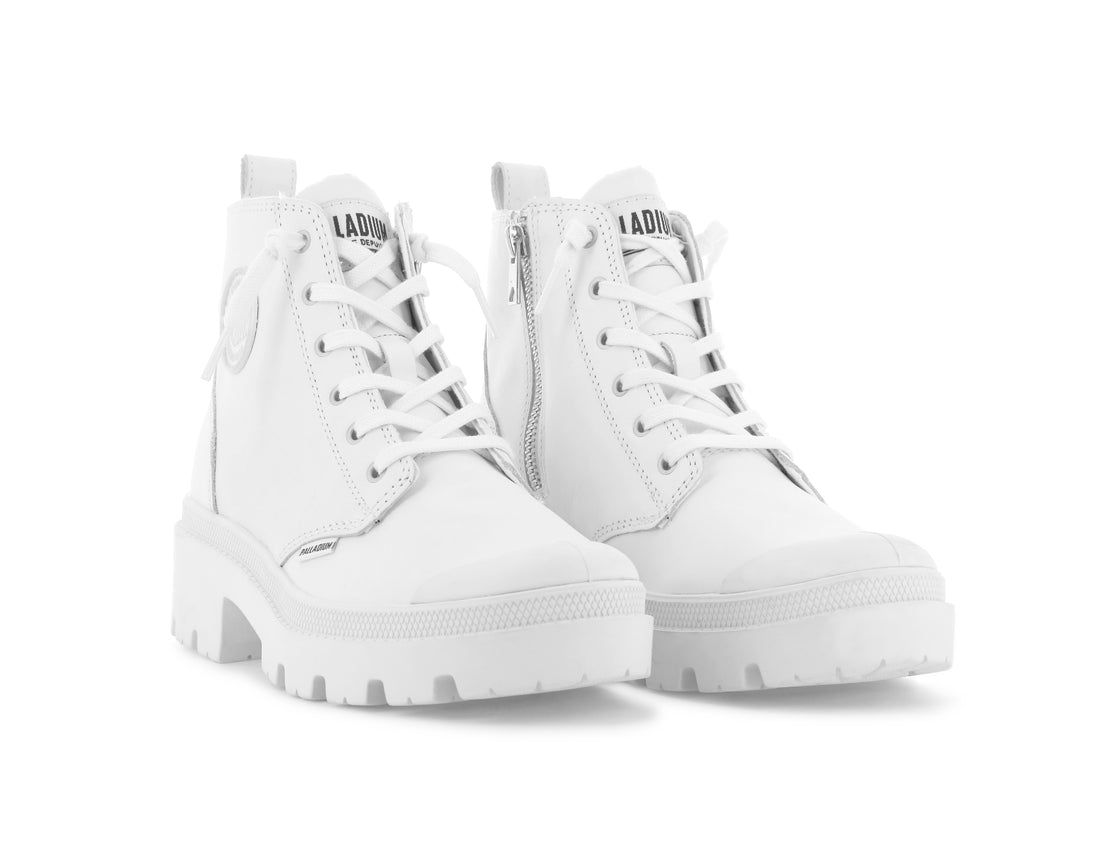 White Women Palladium Pallabase Leather Boots | US-BR7962541