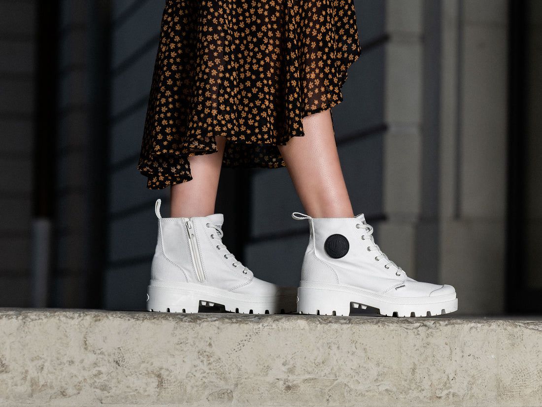 White Women Palladium Pallabase Twill Boots | US-LN7410392